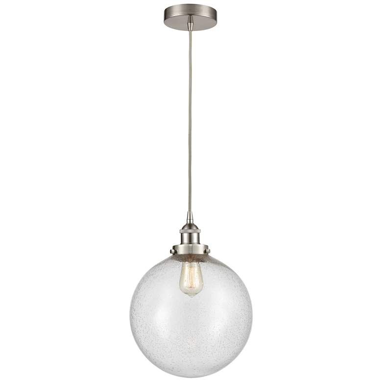Image 1 Beacon 12" Brushed Satin Nickel Mini Pendant w/ Seedy Shade