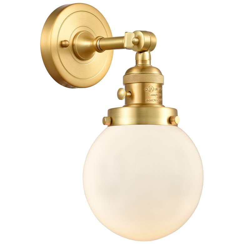 Image 1 Beacon 12" High Satin Gold Sconce w/ Matte White Shade