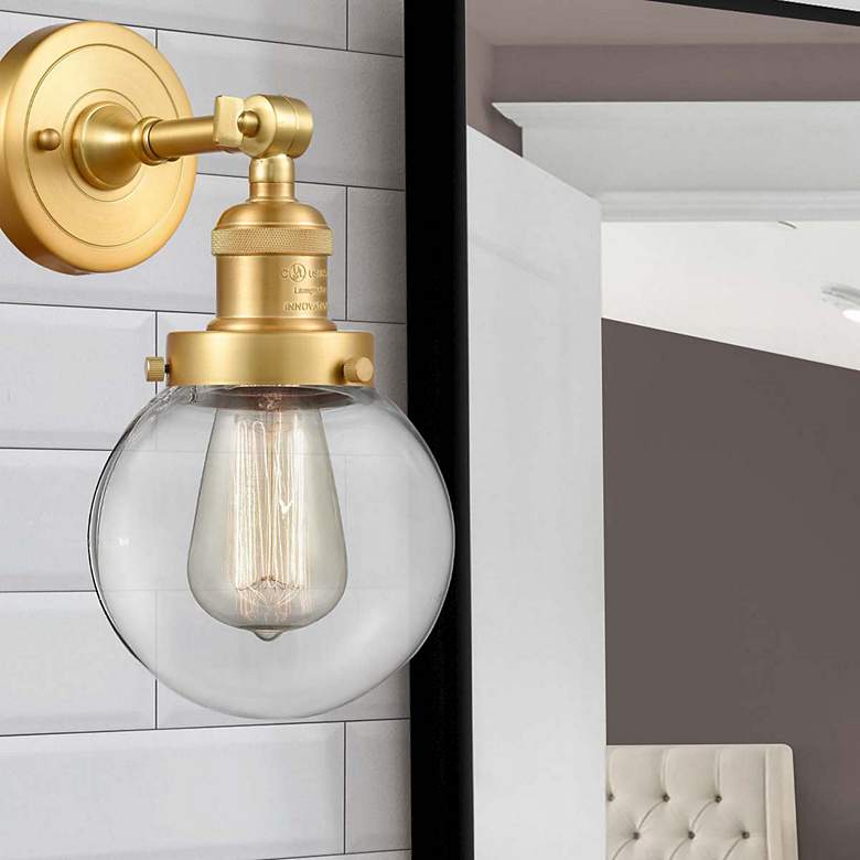 Image 5 Beacon 12" High Satin Gold Wall Sconce with Clear Glass more views
