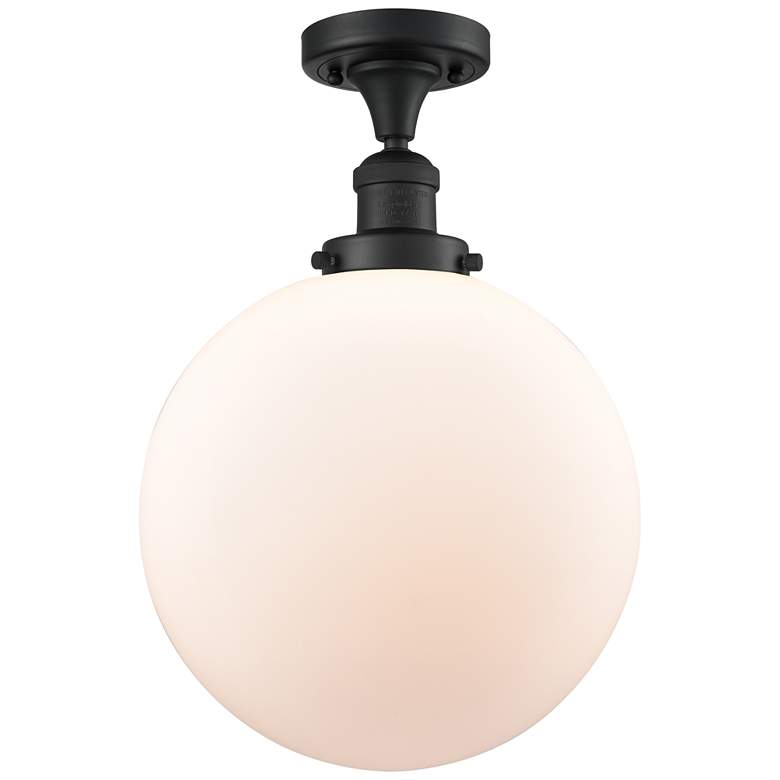 Image 1 Beacon 12" LED Semi-Flush Mount - Matte Black - Matte White Shade