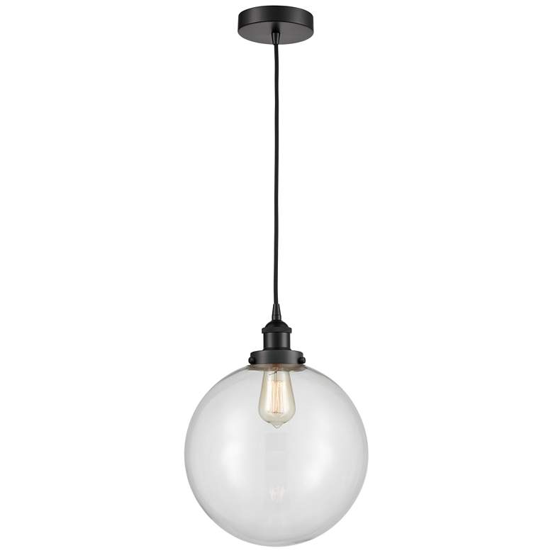 Image 1 Beacon 12" Matte Black Mini Pendant w/ Clear Shade