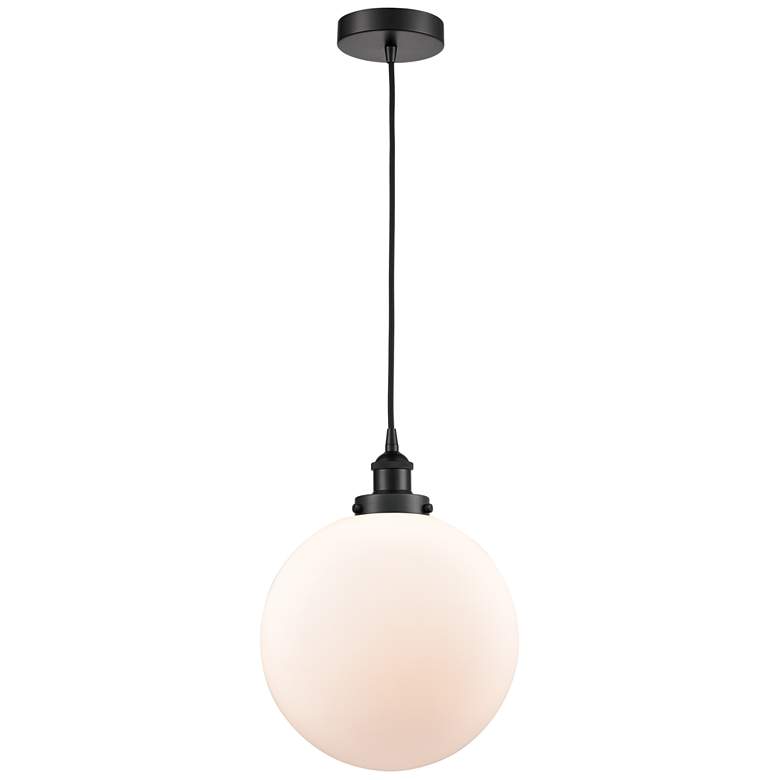 Image 1 Beacon 12" Matte Black Mini Pendant w/ Matte White Shade