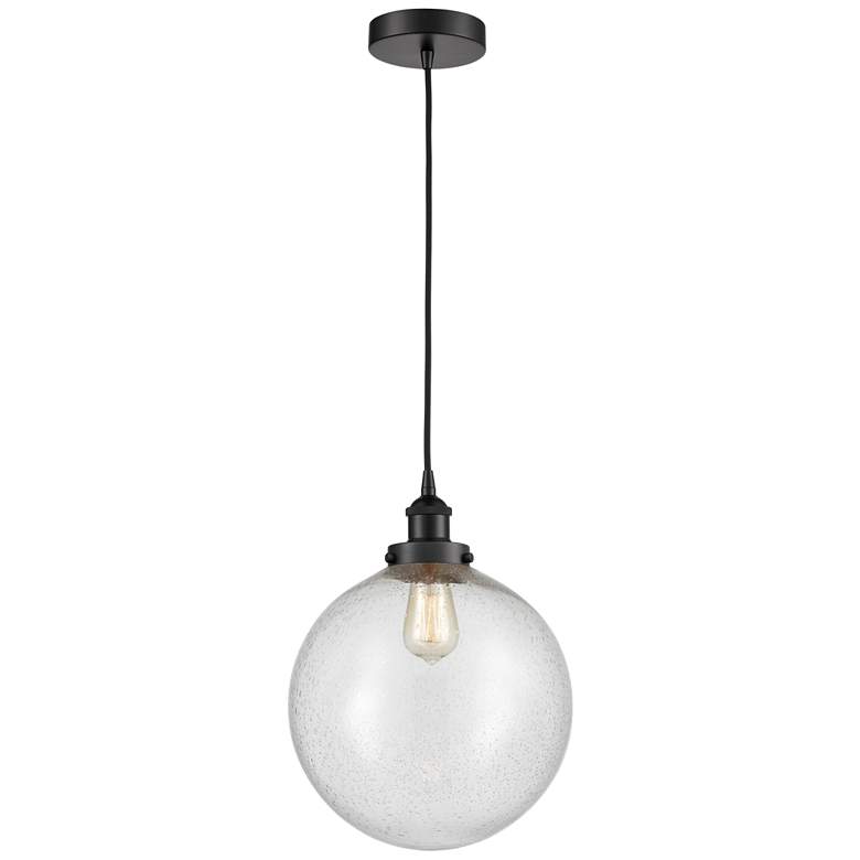 Image 1 Beacon 12" Matte Black Mini Pendant w/ Seedy Shade