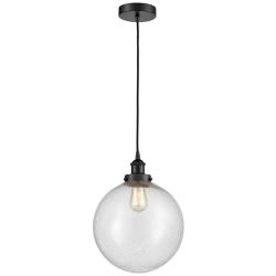 Beacon 12" Matte Black Mini Pendant w/ Seedy Shade