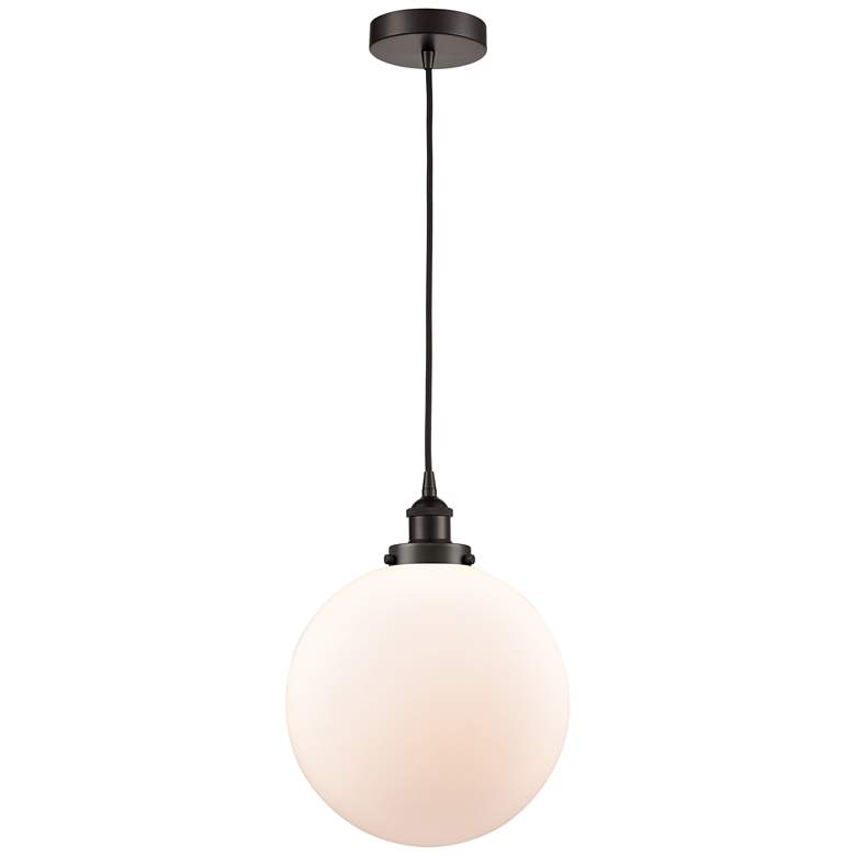 Image 1 Beacon 12" Oil Rubbed Bronze Mini Pendant w/ Matte White Shade