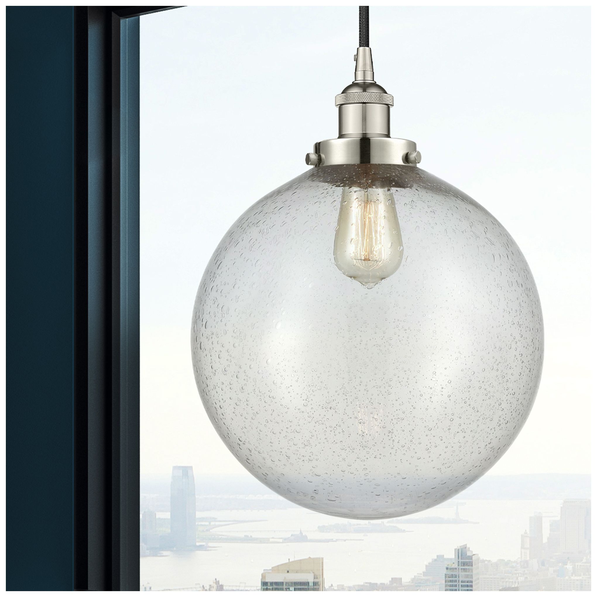 Image 2 Beacon 12" Polished Nickel Mini Pendant w/ Seedy Shade more views