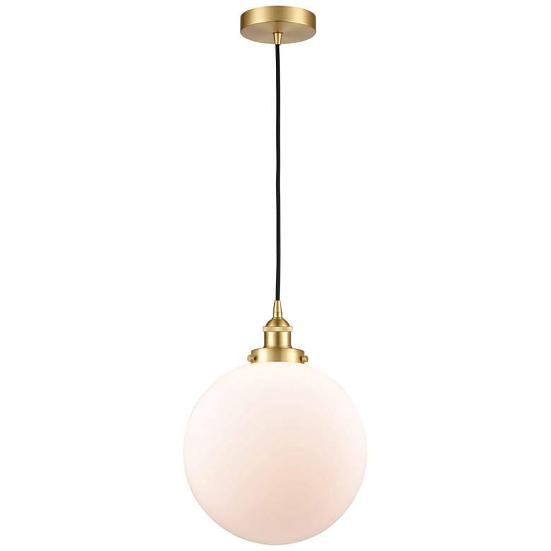 Image 1 Beacon 12" Satin Gold Mini Pendant w/ Matte White Shade