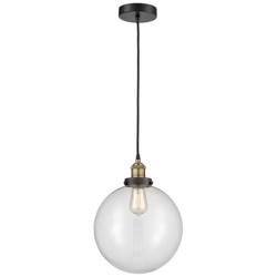 Beacon 12&quot; Wide Black Brass Corded Mini Pendant With Clear Shade