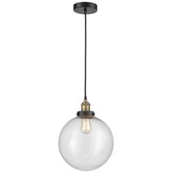 Beacon 12&quot; Wide Black Brass Corded Mini Pendant With Seedy Shade