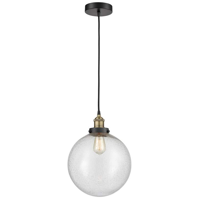 Image 1 Beacon 12" Wide Black Brass Corded Mini Pendant With Seedy Shade