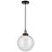 Beacon 12" Wide Black Brass Corded Mini Pendant With Seedy Shade