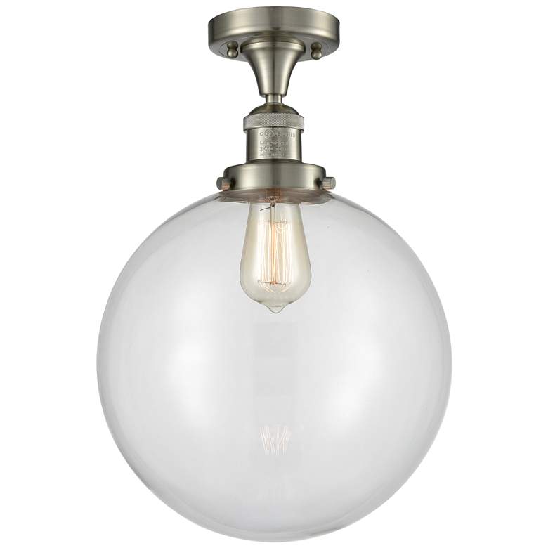 Image 1 Beacon 12" Wide Brushed Satin Nickel Semi Flush Mount w/ Clear Shade