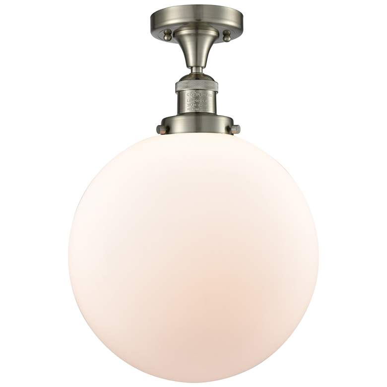 Image 1 Beacon 12" Wide Brushed Satin Nickel Semi Flush Mount w/ Matte White S