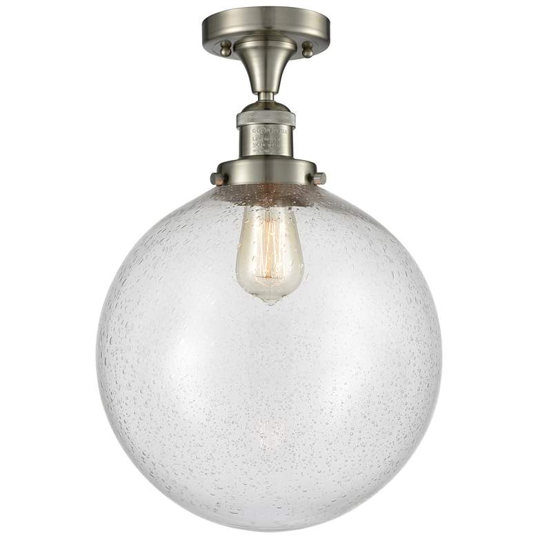 Image 1 Beacon 12" Wide Brushed Satin Nickel Semi Flush Mount w/ Seedy Shade