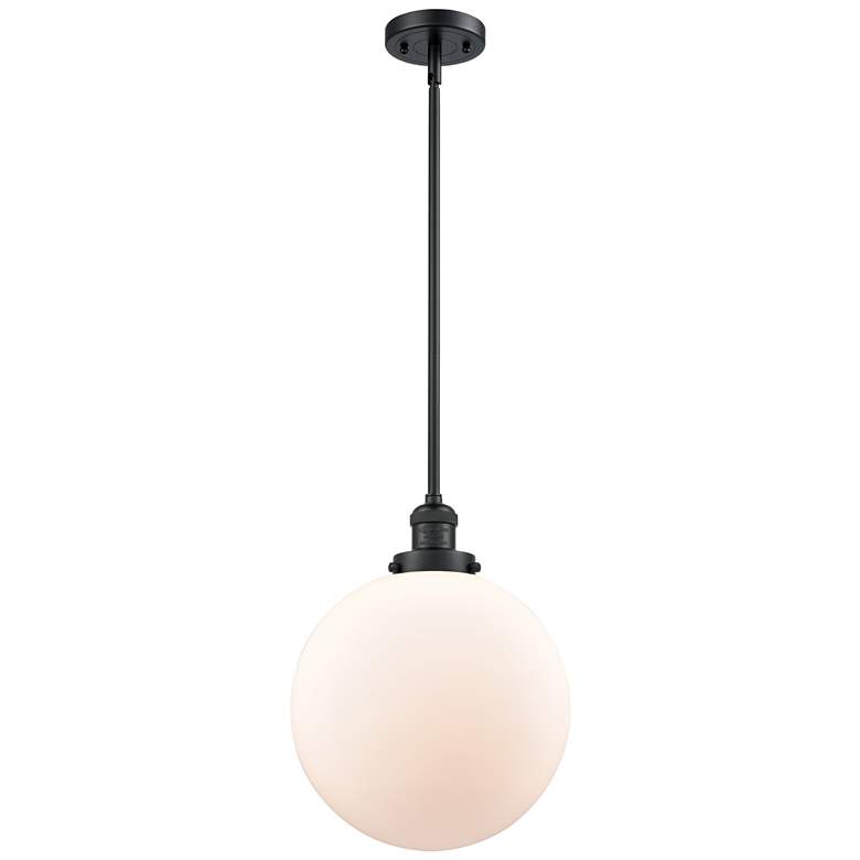 Image 1 Beacon 12" Wide Matte Black Mini Pendant with White Glass