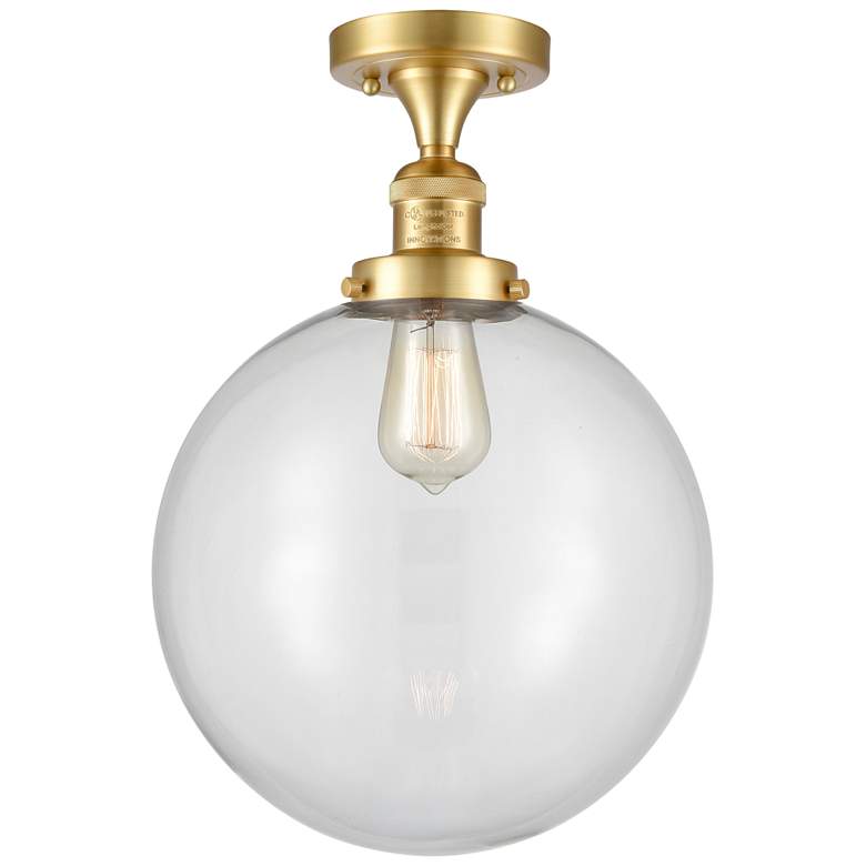 Image 1 Beacon 12" Wide Satin Gold Semi Flush Mount w/ Clear Shade