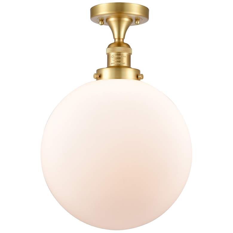 Image 1 Beacon 12" Wide Satin Gold Semi Flush Mount w/ Matte White Shade