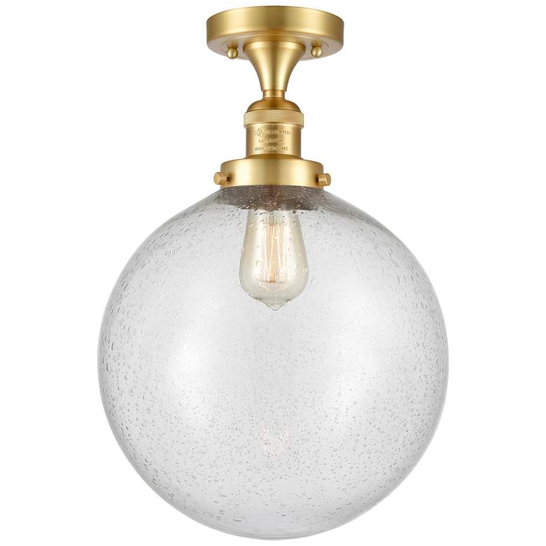 Image 1 Beacon 12" Wide Satin Gold Semi Flush Mount w/ Seedy Shade