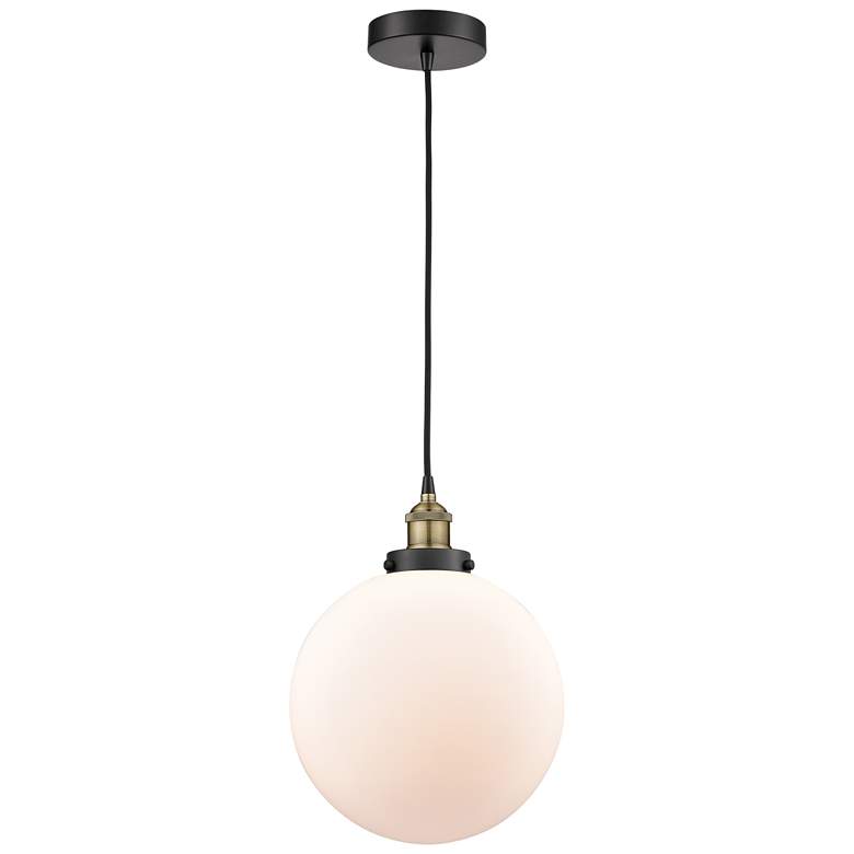 Image 1 Beacon 12"W Black Brass Corded Mini Pendant w/ Matte White Shade
