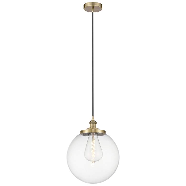 Image 1 Beacon 13.75" Wide Antique Brass Corded Mini Pendant w/ Clear Shade
