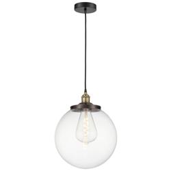 Beacon 13.75&quot; Wide Black Brass Corded Mini Pendant With Clear Shade