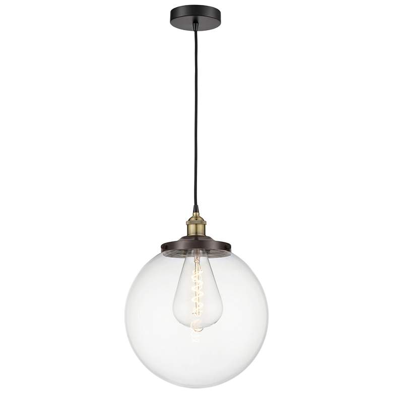 Image 1 Beacon 13.75" Wide Black Brass Corded Mini Pendant With Clear Shade