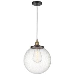 Beacon 13.75&quot; Wide Black Brass Corded Mini Pendant With Seedy Shade
