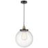 Beacon 13.75" Wide Black Brass Corded Mini Pendant With Seedy Shade