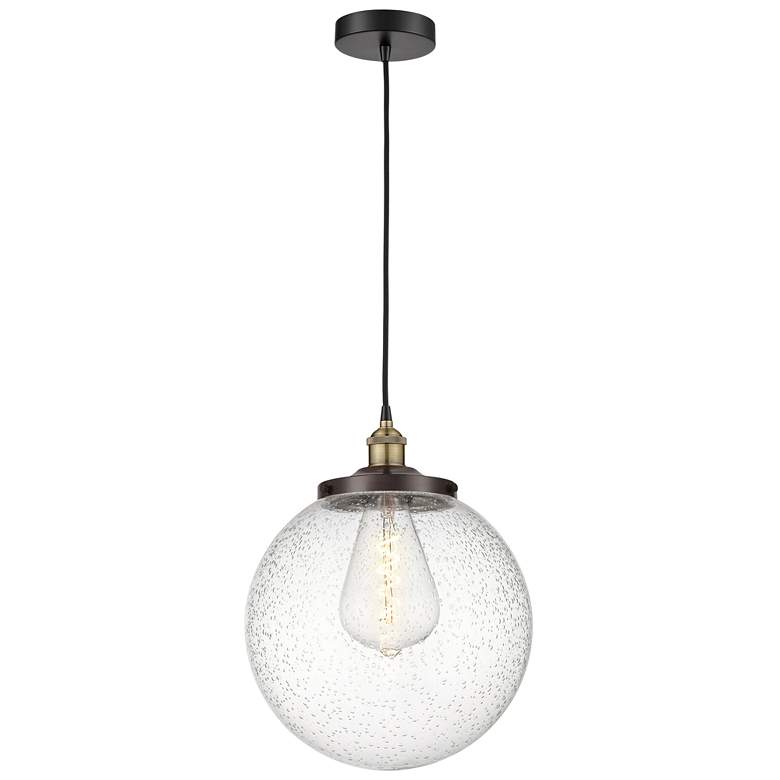 Image 1 Beacon 13.75" Wide Black Brass Corded Mini Pendant With Seedy Shade