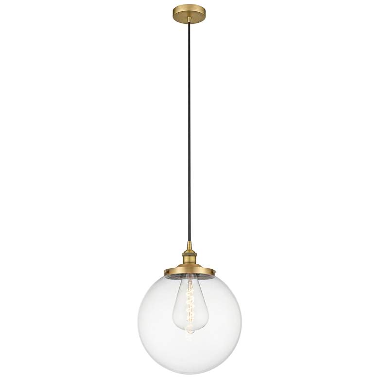 Image 1 Beacon 13.75" Wide Brushed Brass Corded Mini Pendant w/ Clear Shade