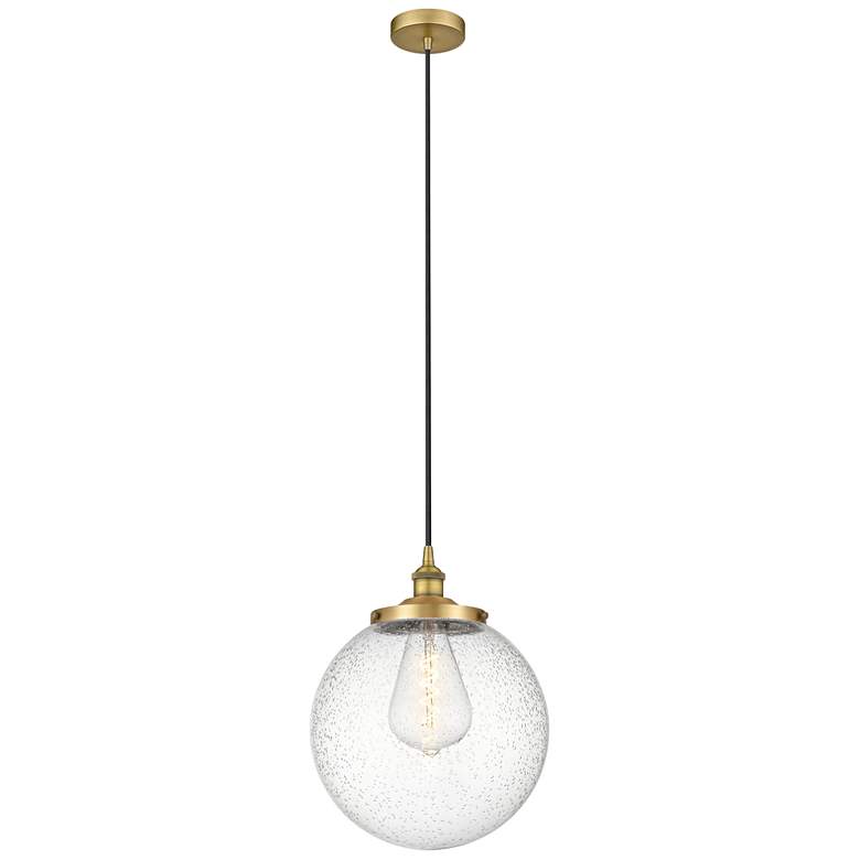 Image 1 Beacon 13.75 inch Wide Brushed Brass Corded Mini Pendant w/ Seedy Shade