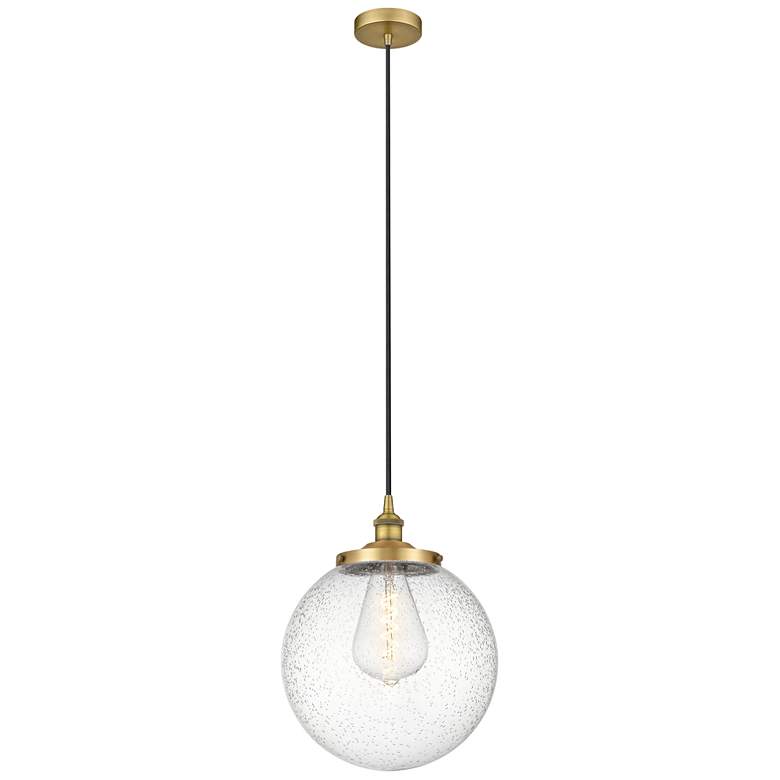 Image 1 Beacon 13.75" Wide Brushed Brass Corded Mini Pendant w/ Seedy Shade