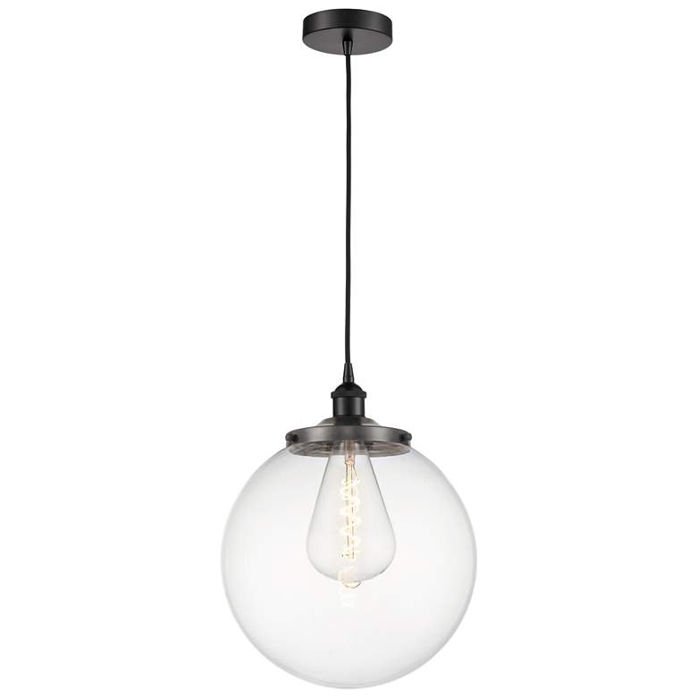 Image 1 Beacon 13.75" Wide Matte Black Corded Mini Pendant With Clear Shade
