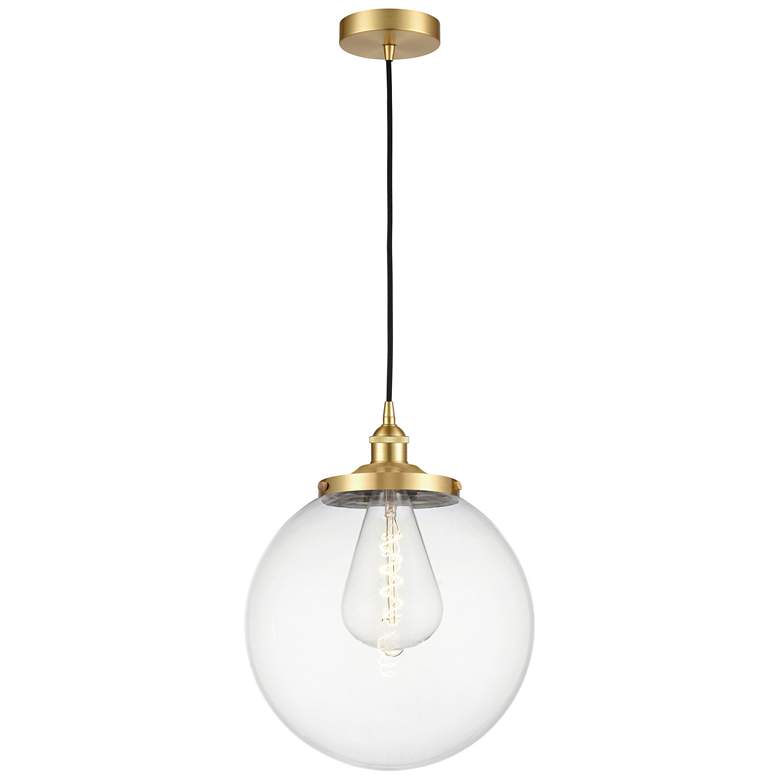 Image 1 Beacon 13.75" Wide Satin Gold Corded Mini Pendant With Clear Shade