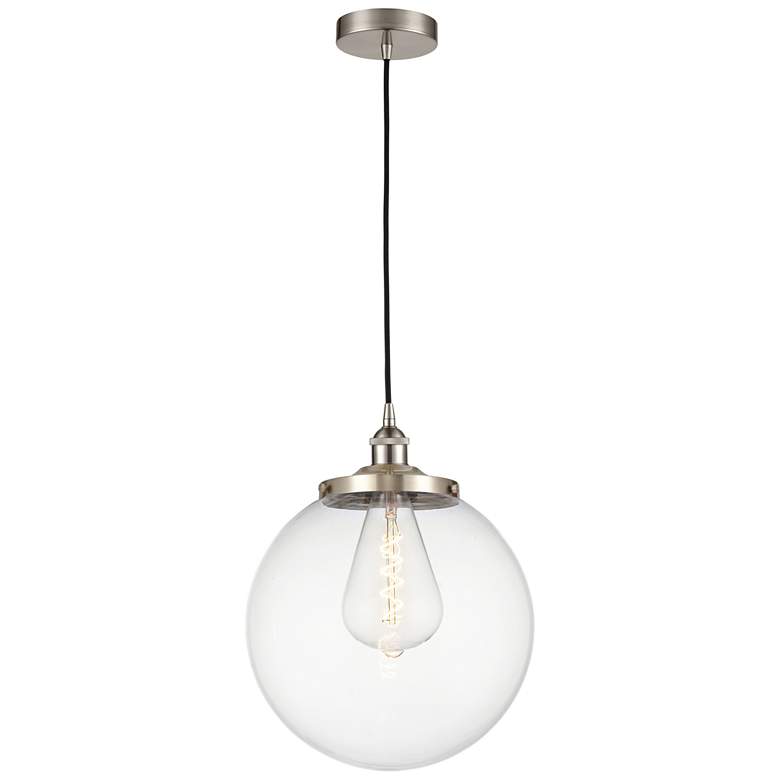 Image 1 Beacon 13.75" Wide Satin Nickel Corded Mini Pendant w/ Clear Shade