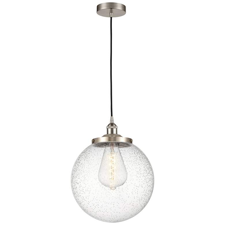 Image 1 Beacon 13.75" Wide Satin Nickel Corded Mini Pendant w/ Seedy Shade