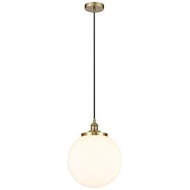 Image1 of Beacon 13.75"W Antique Brass Corded Mini Pendant w/ Matte White Shade