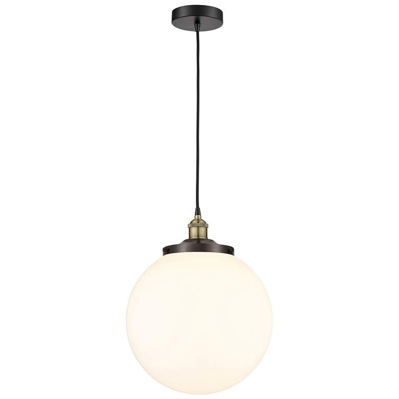 Image 1 Beacon 13.75"W Black Brass Corded Mini Pendant w/ Matte White Shade