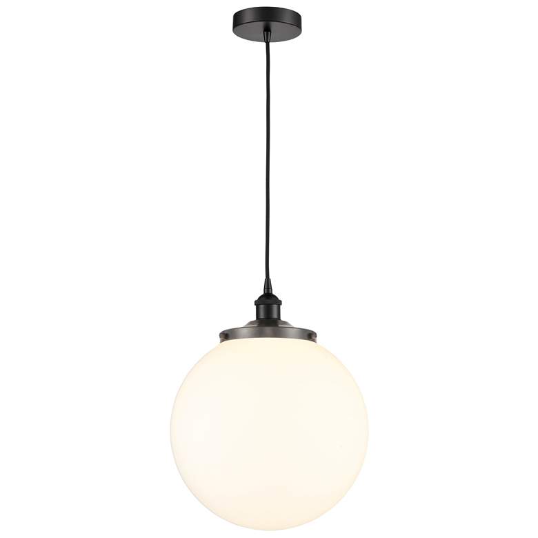 Image 1 Beacon 13.75"W Matte Black Corded Mini Pendant w/ Matte White Shade