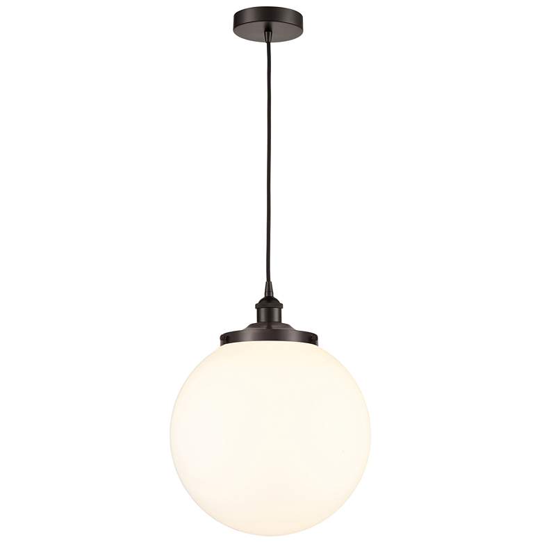 Image 1 Beacon 13.75"W Oil Rubbed Bronze Corded Mini Pendant w/ Matte White Sh