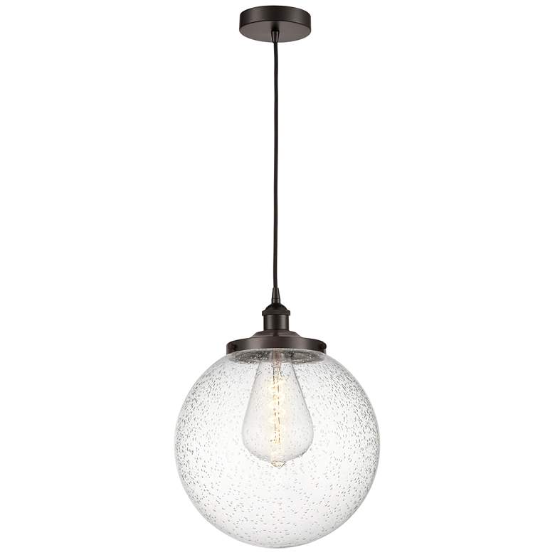 Image 1 Beacon 13.75"W Oil Rubbed Bronze Corded Mini Pendant w/ Seedy Shade