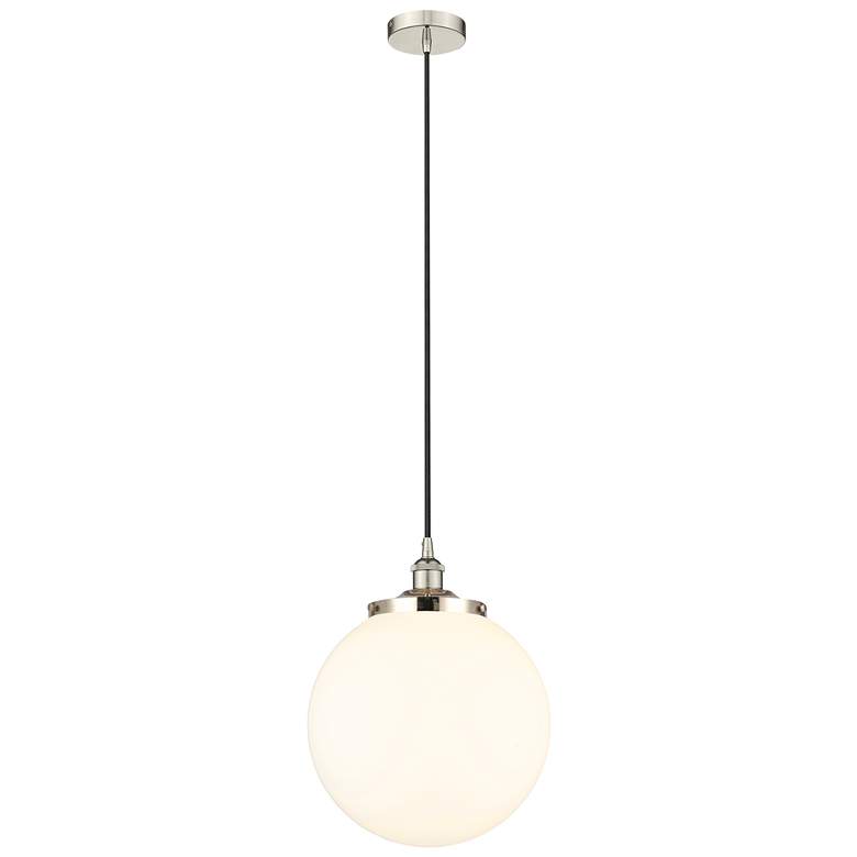 Image 1 Beacon 13.75"W Polished Nickel Corded Mini Pendant w/ Matte White Shad