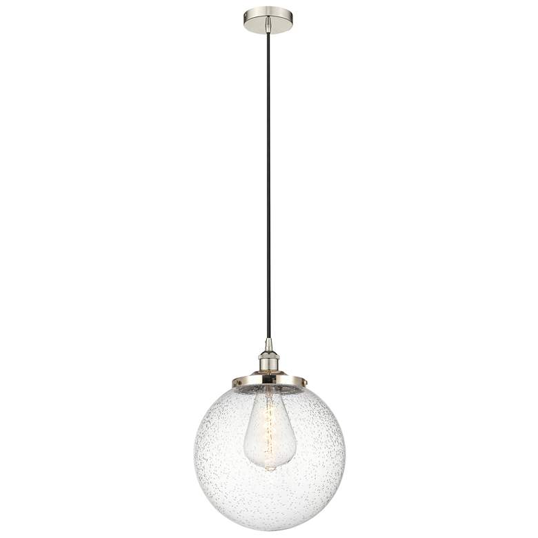 Image 1 Beacon 13.75"W Polished Nickel Corded Mini Pendant w/ Seedy Shade