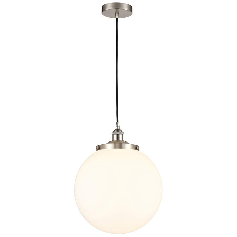 Image 1 Beacon 13.75"W Satin Nickel Corded Mini Pendant w/ Matte White Shade