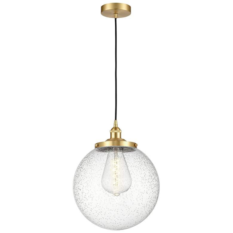 Image 1 Beacon 13 3/4" Wide Satin Gold Pendant Light w/ Seedy Glass