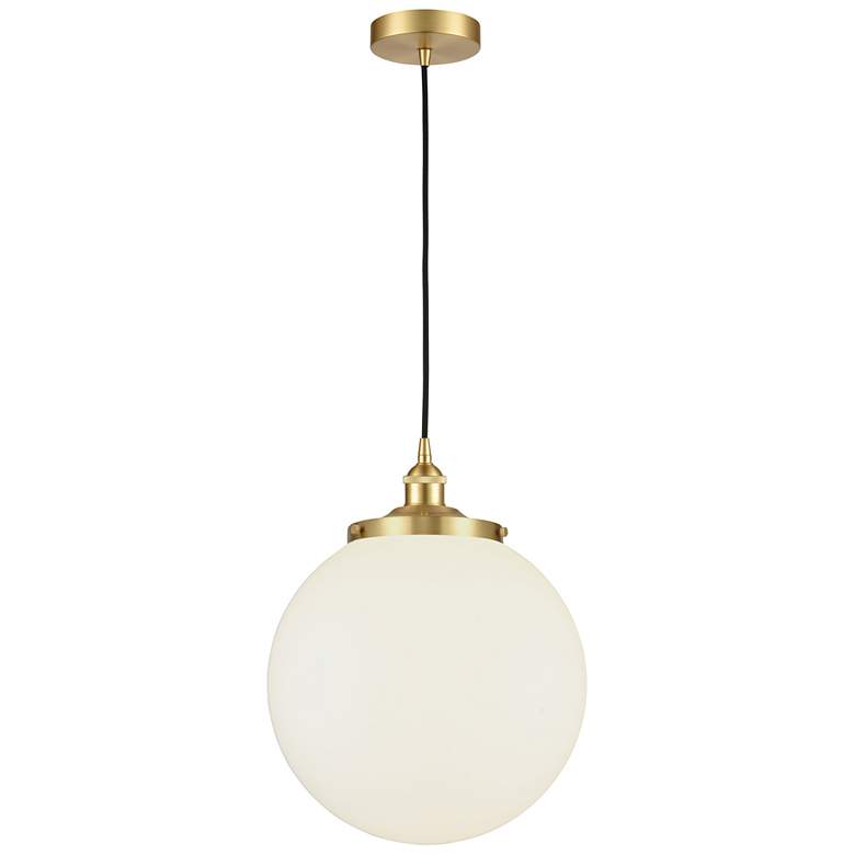 Image 1 Beacon 13 3/4"W Satin Gold Pendant Light with White Glass