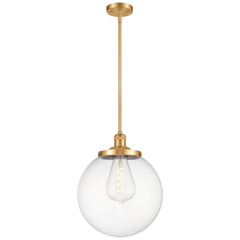 Image 1 Beacon 14" Satin Gold Pendant w/ Clear Shade