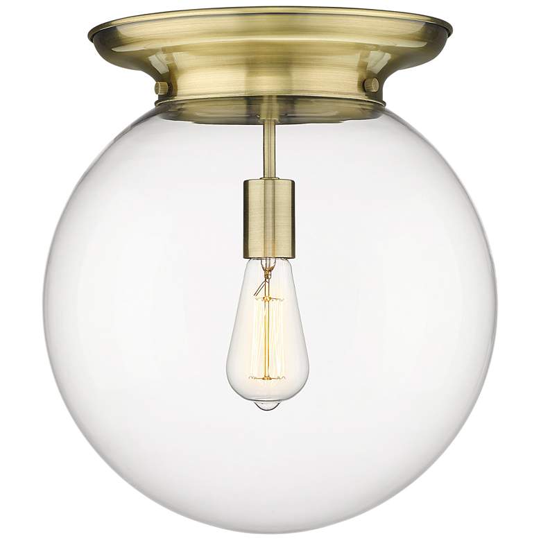 Image 1 Beacon 14" Wide Antique Brass Flush Mount With Clear Glass Shade