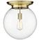 Beacon 14" Wide Antique Brass Flush Mount With Clear Glass Shade