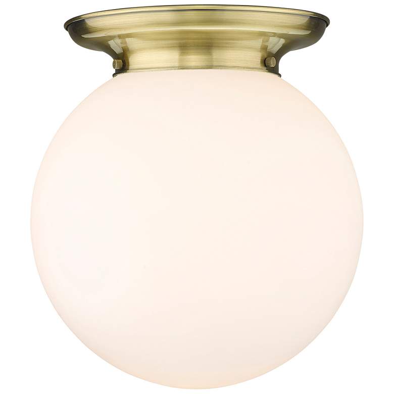 Image 1 Beacon 14" Wide Antique Brass Flush Mount With Matte White Glass Shade